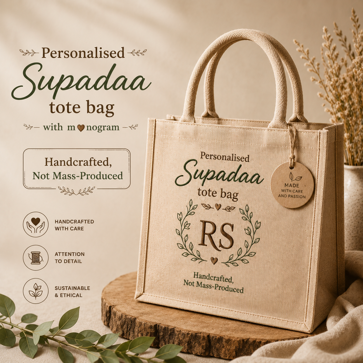 Personalised Supadaa tote bag with monogram